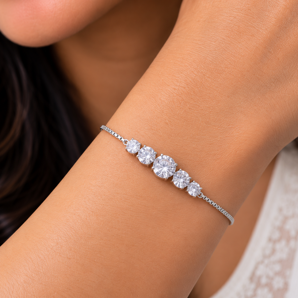 Silver Five Stone Sparkle Bracelet