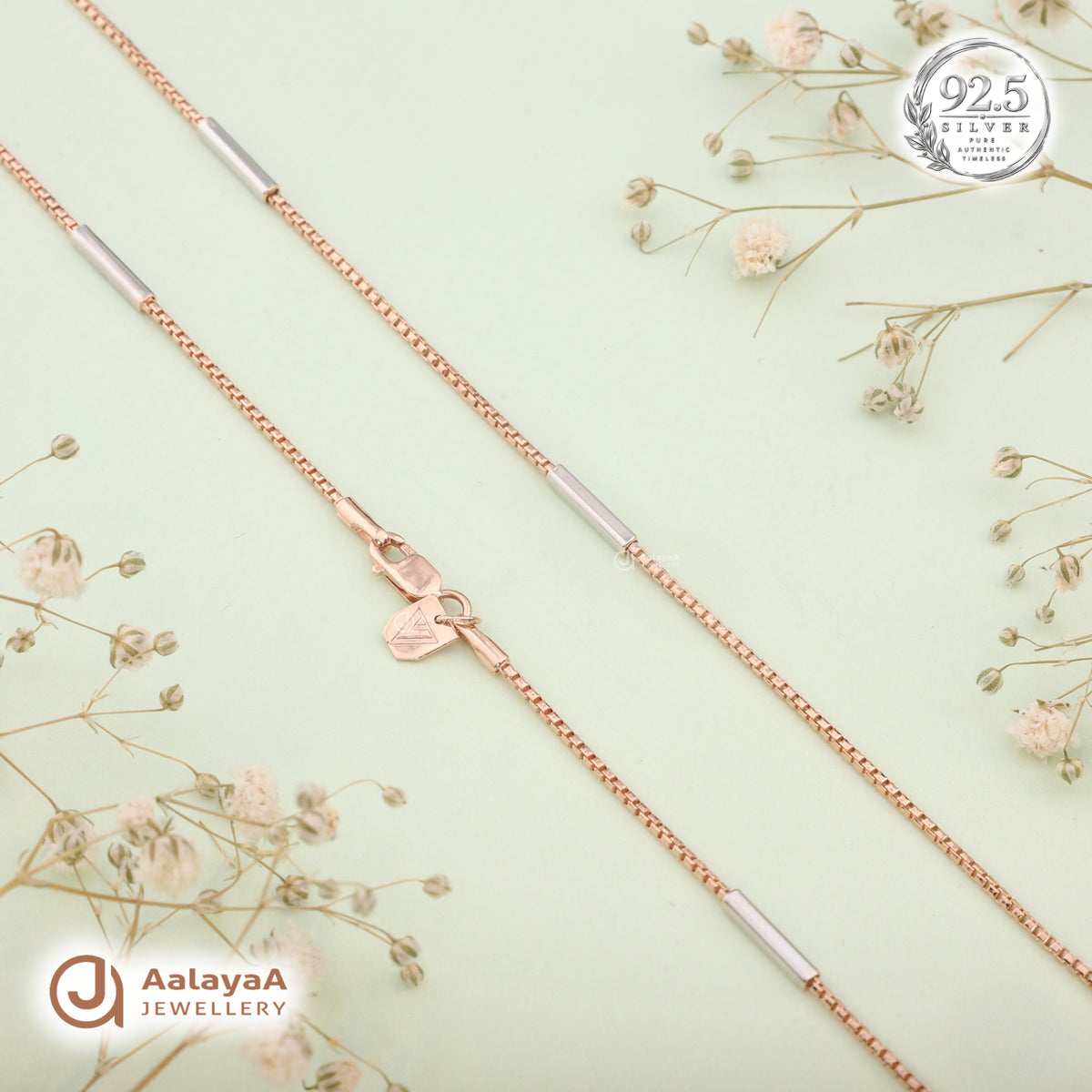 Silver Rosegold Sleek Bar Station Chain