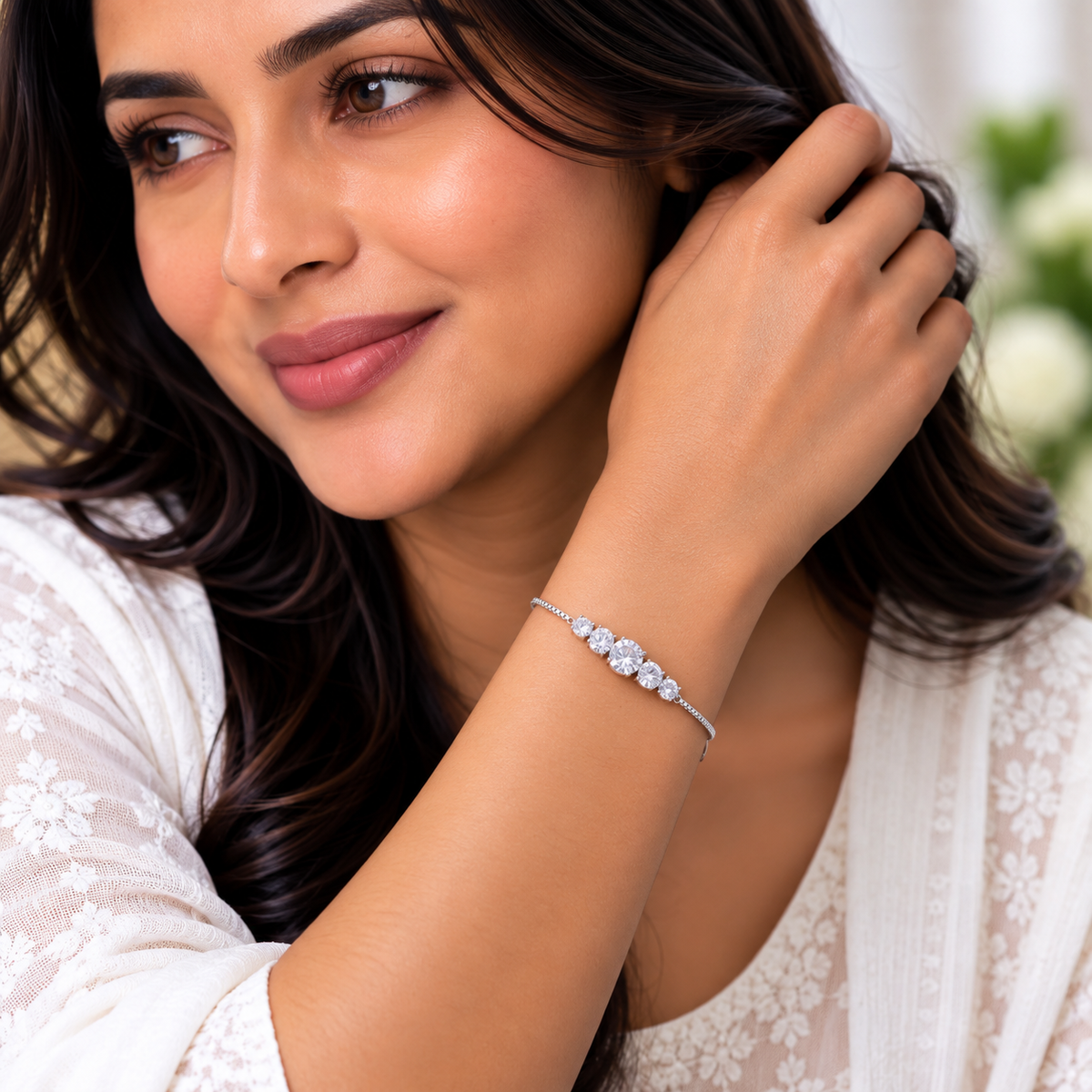 Silver Five Stone Sparkle Bracelet