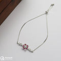 Adjustable Pink Flower Silver Bracelets