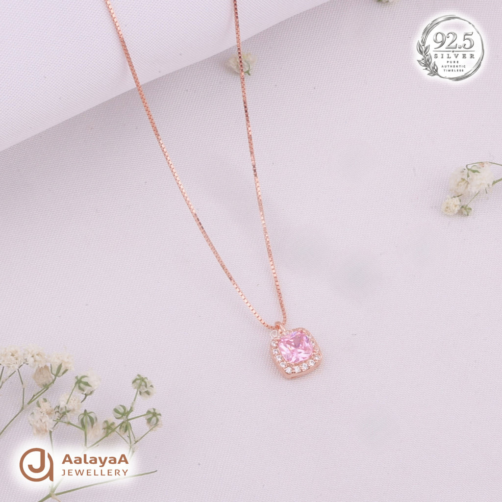 Silver RoseGold Pink Halo Chain Pendant