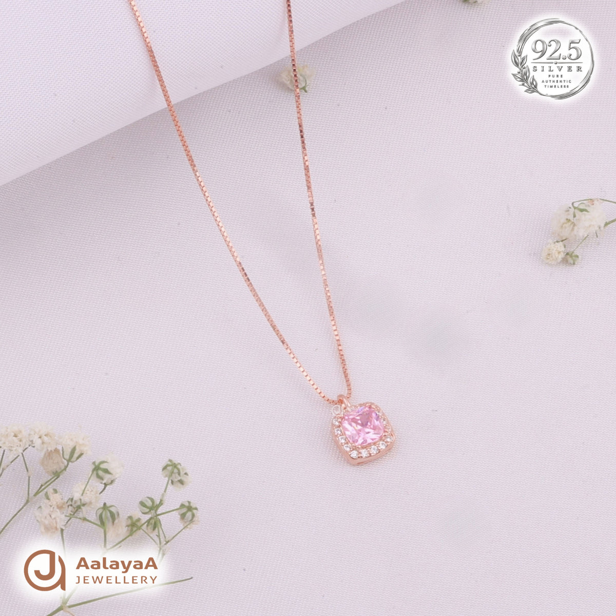Silver RoseGold Pink Halo Chain Pendant