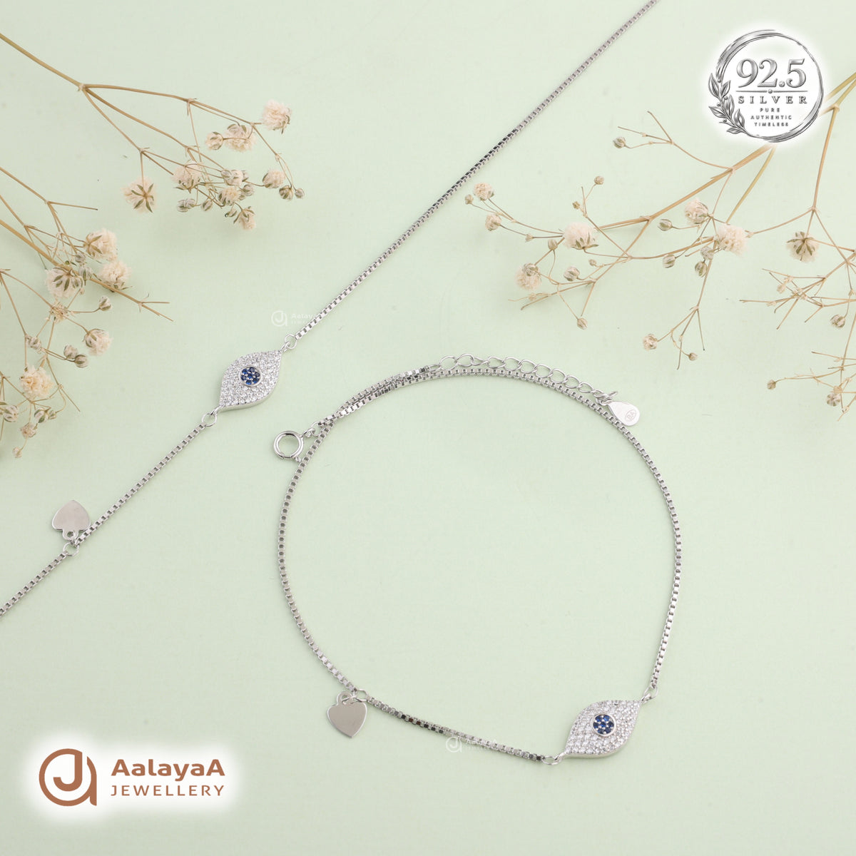 Silver Sapphire Evil Eye Anklet