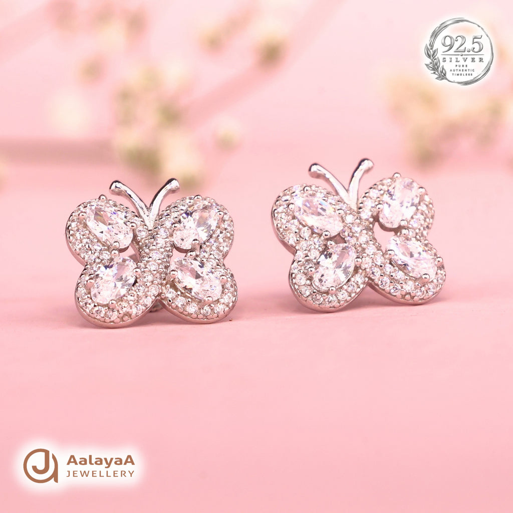 Silver Sparkling Butterfly Earring
