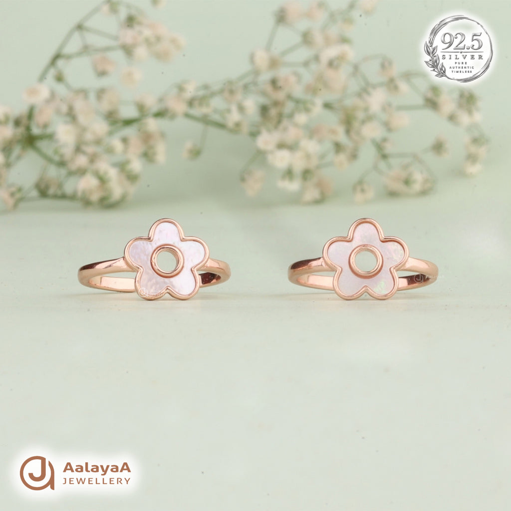Silver RoseGold Pearl Blossom Toe Ring