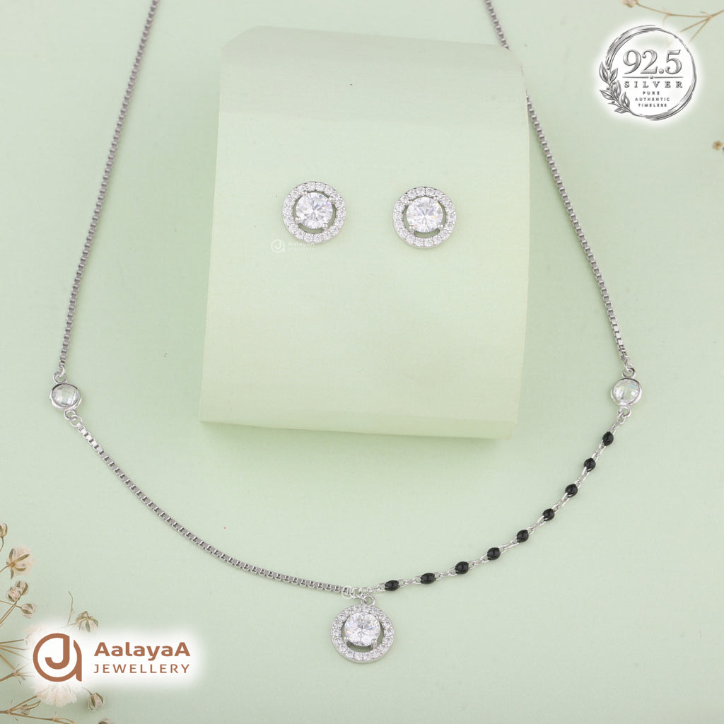 Silver Crystal Halo Necklace Set