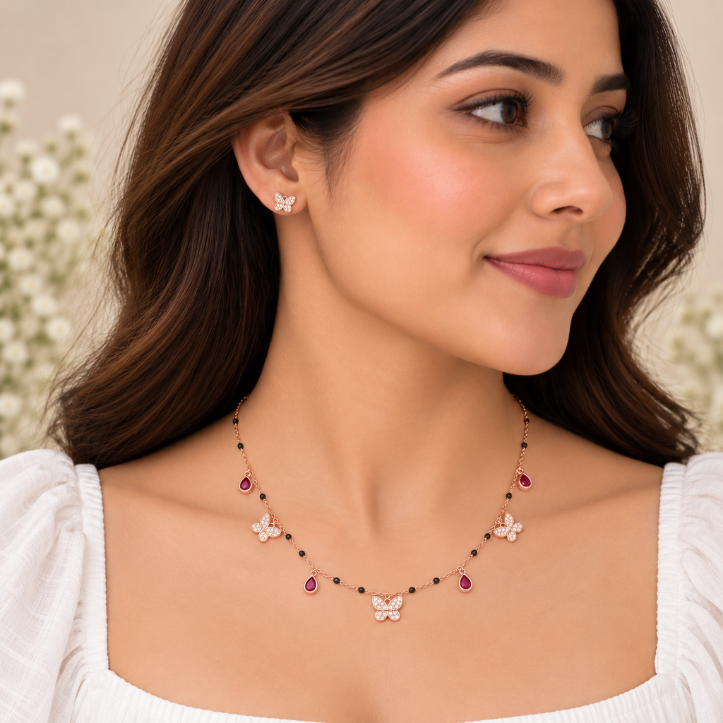 Ruby Butterfly Mangalsutra Set