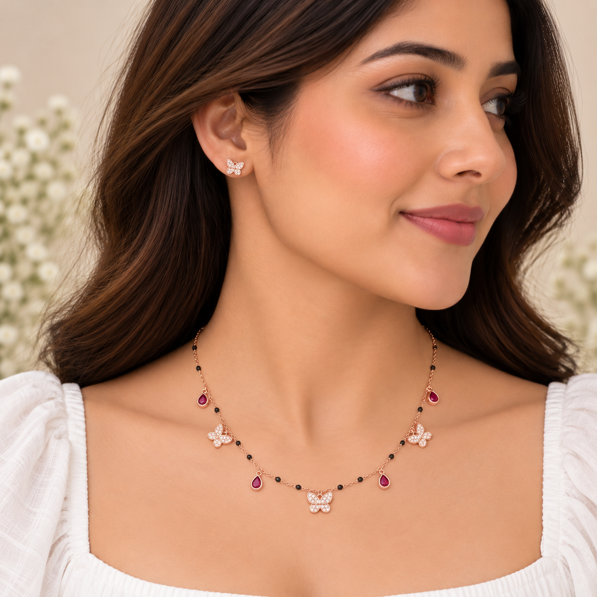 Ruby Butterfly Mangalsutra Set