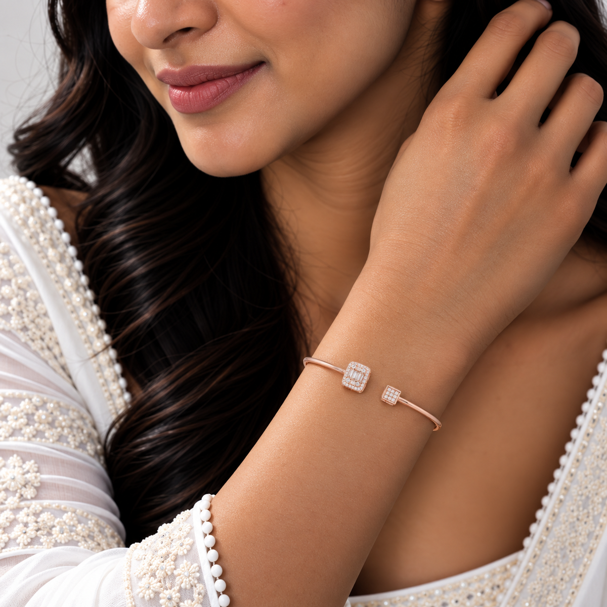 Silver Rosegold Emerald Cut Duo Kada