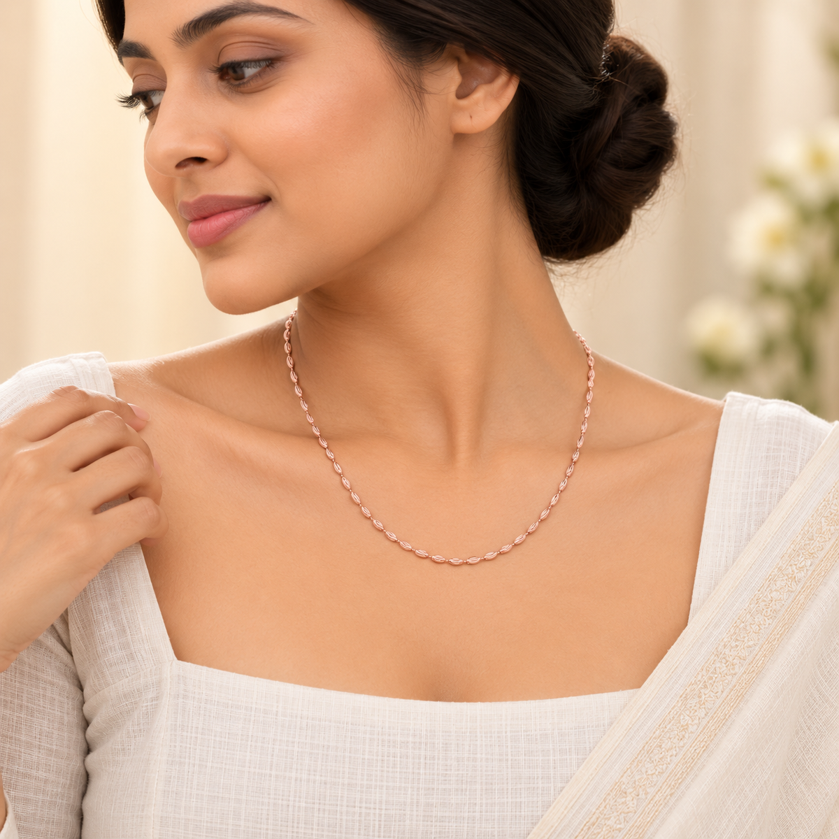 Silver Rosegold Sculpted Oval Bead Chain
