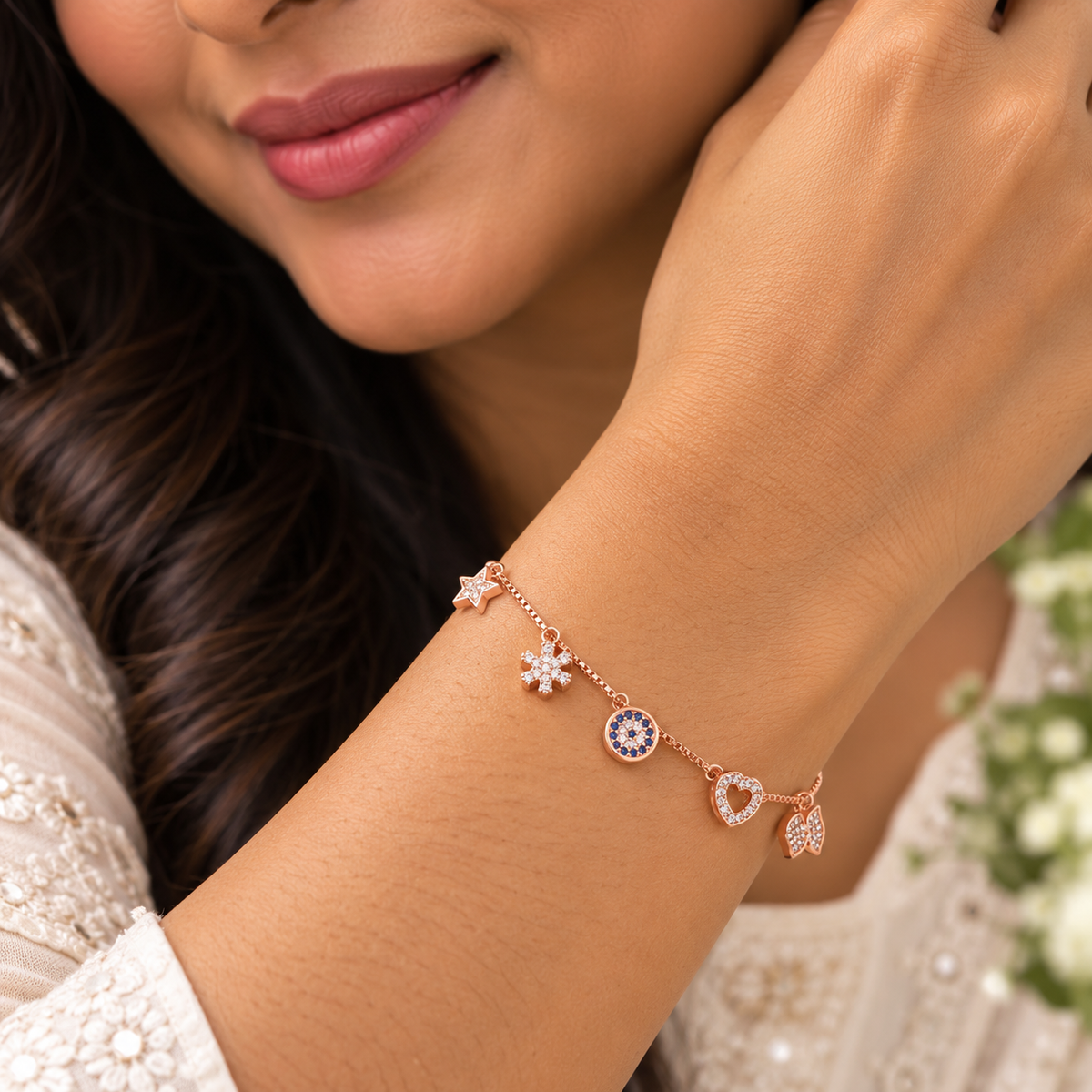 Silver Rosegold Lucky Charm Bracelet