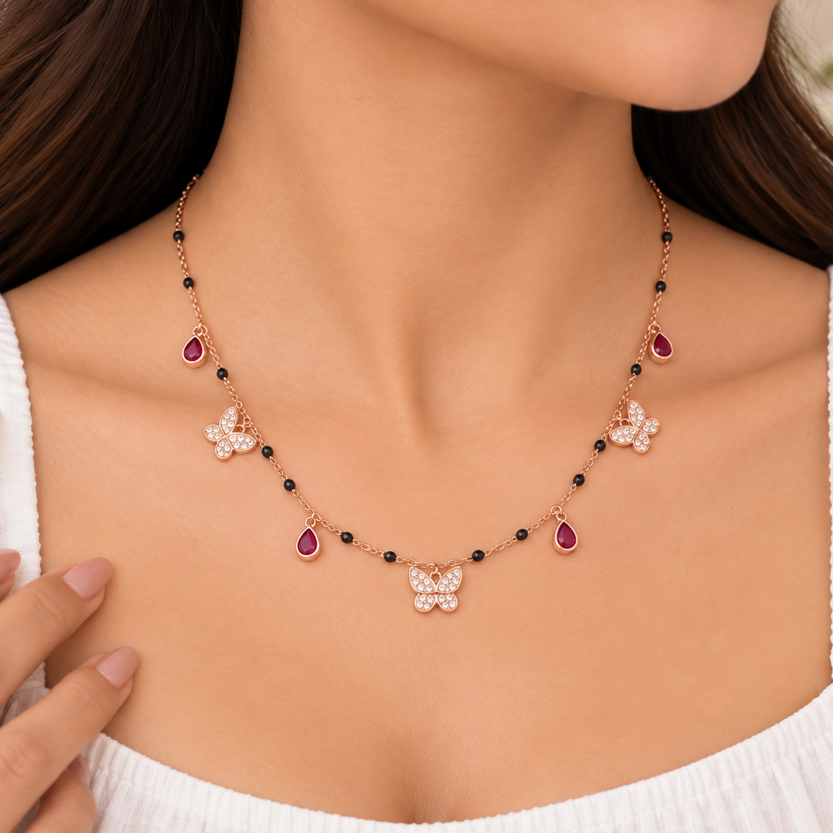Ruby Butterfly Mangalsutra Set