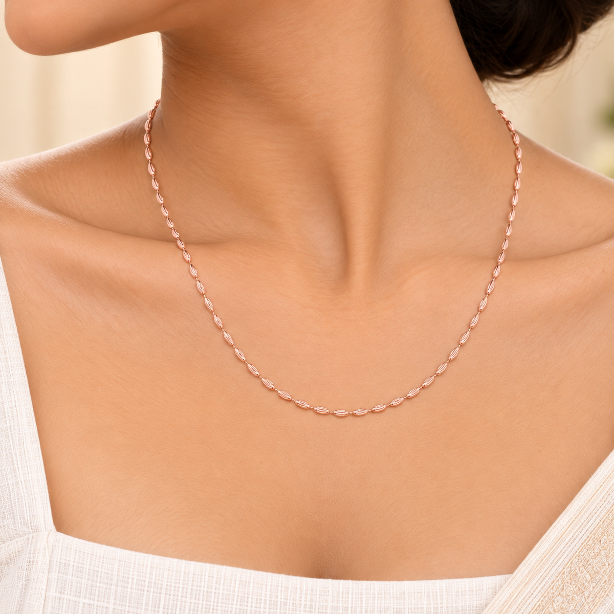 Silver Rosegold Sculpted Oval Bead Chain