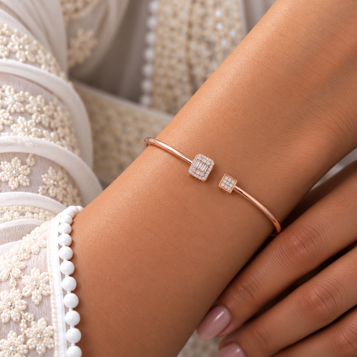 Silver Rosegold Emerald Cut Duo Kada