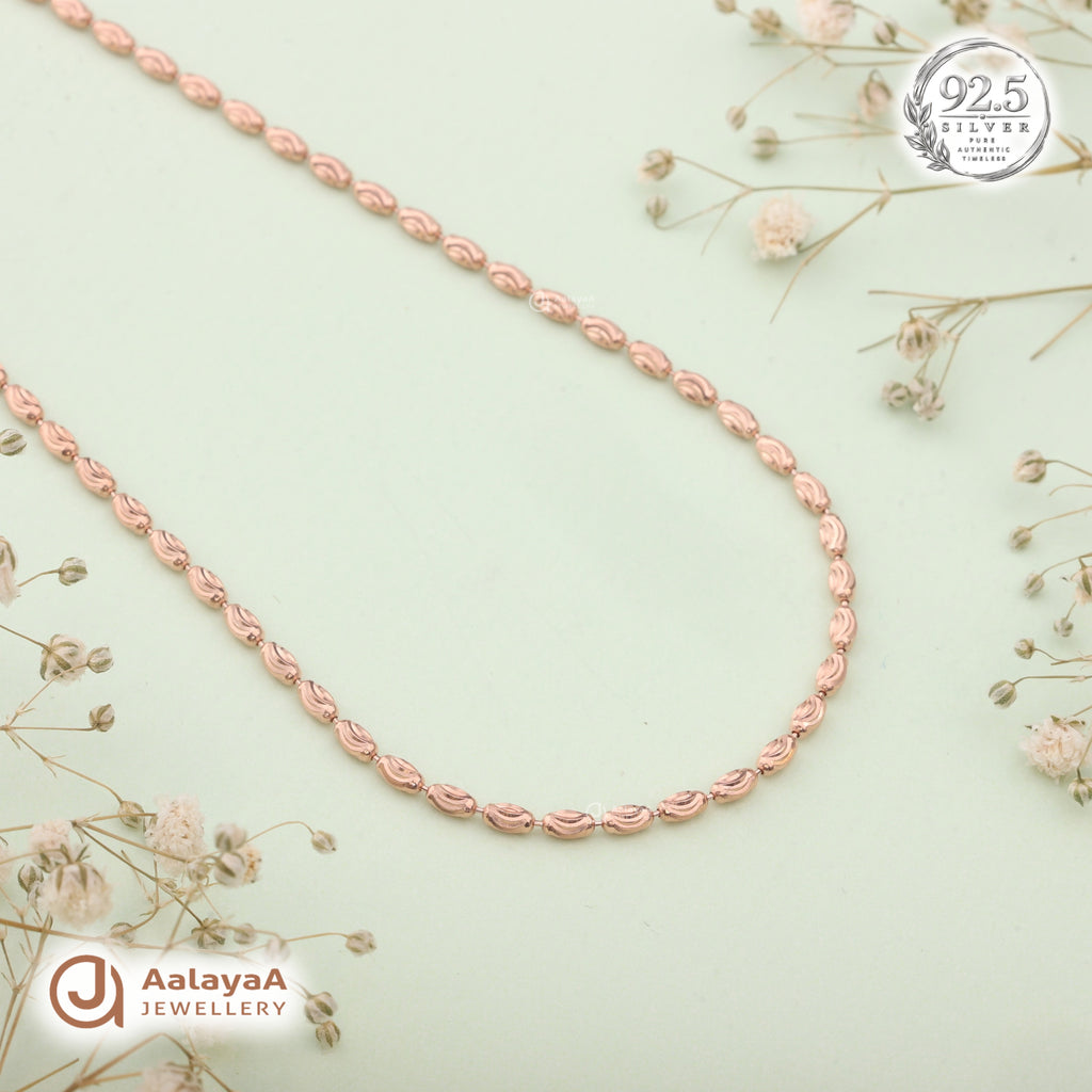Silver Rosegold Sculpted Oval Bead Chain