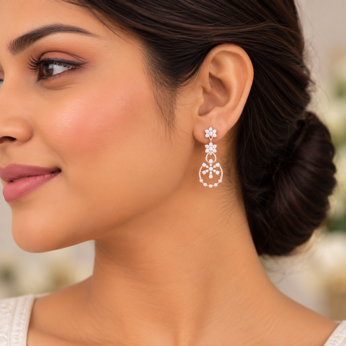 Silver Rose Gold Althea Blossom Necklace Set