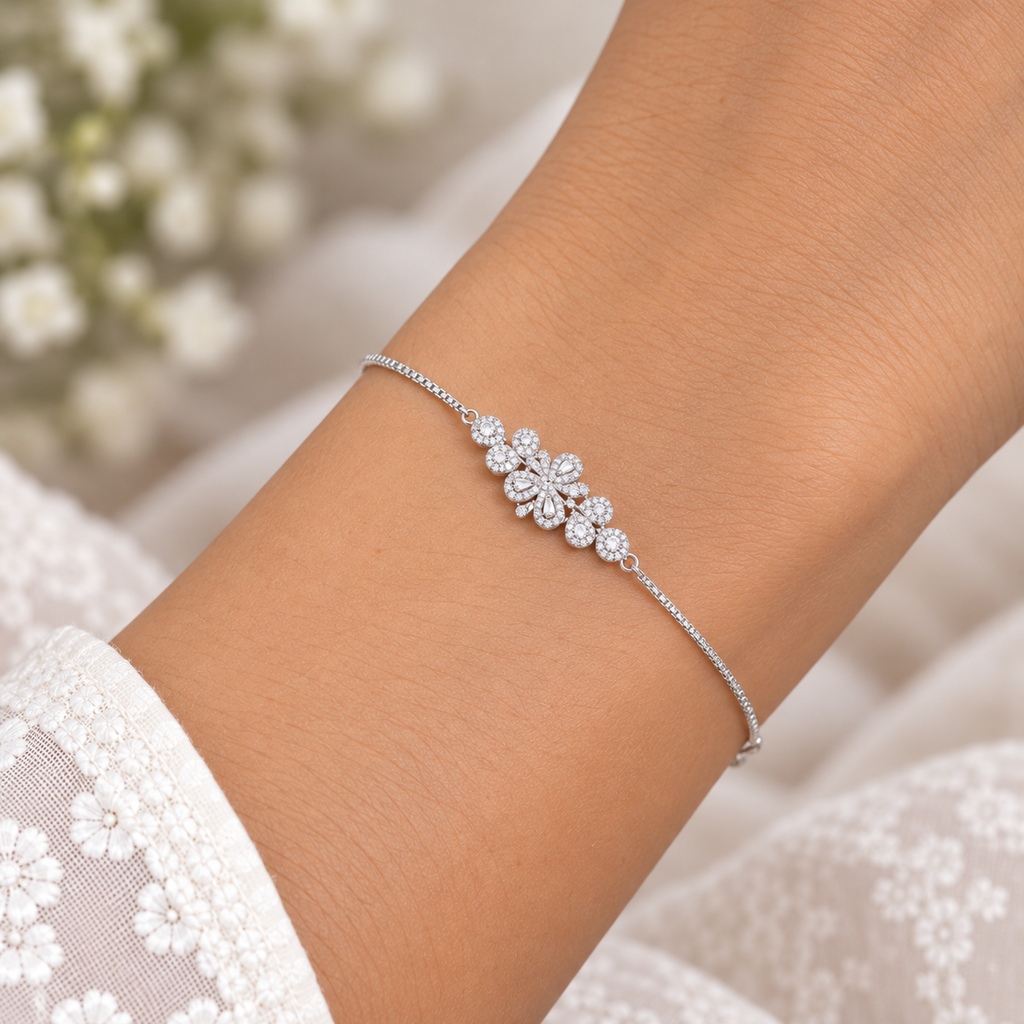 Silver Radiant Floral Cluster Bracelet