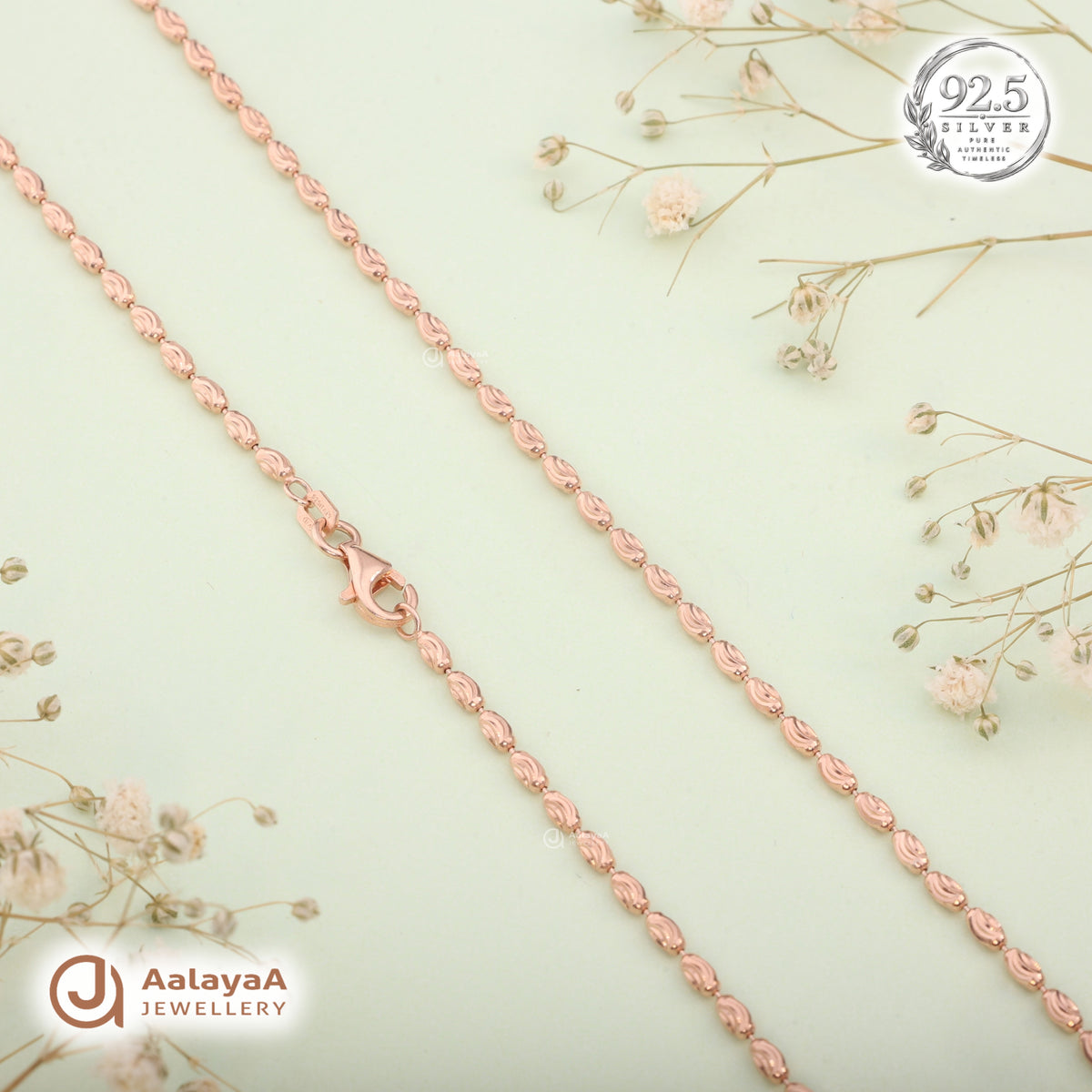 Silver Rosegold Sculpted Oval Bead Chain