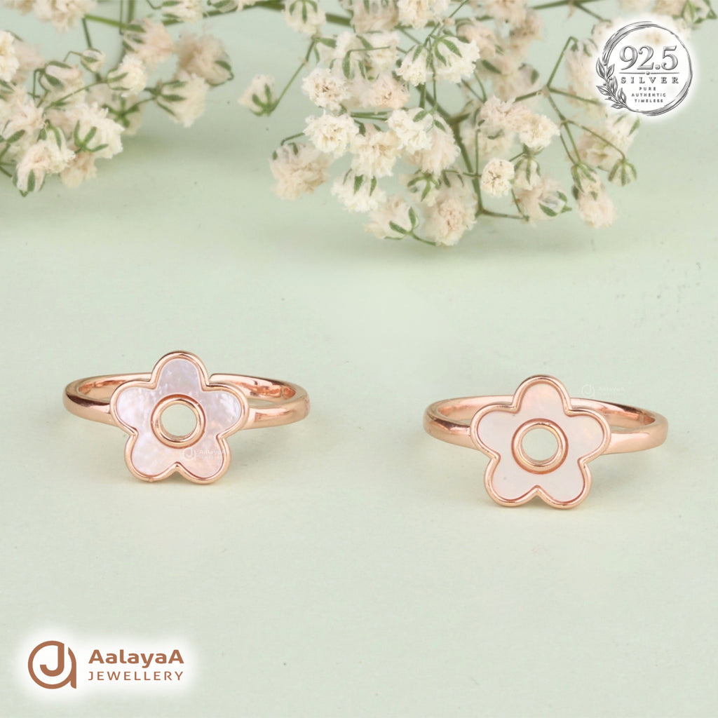 Silver RoseGold Pearl Blossom Toe Ring