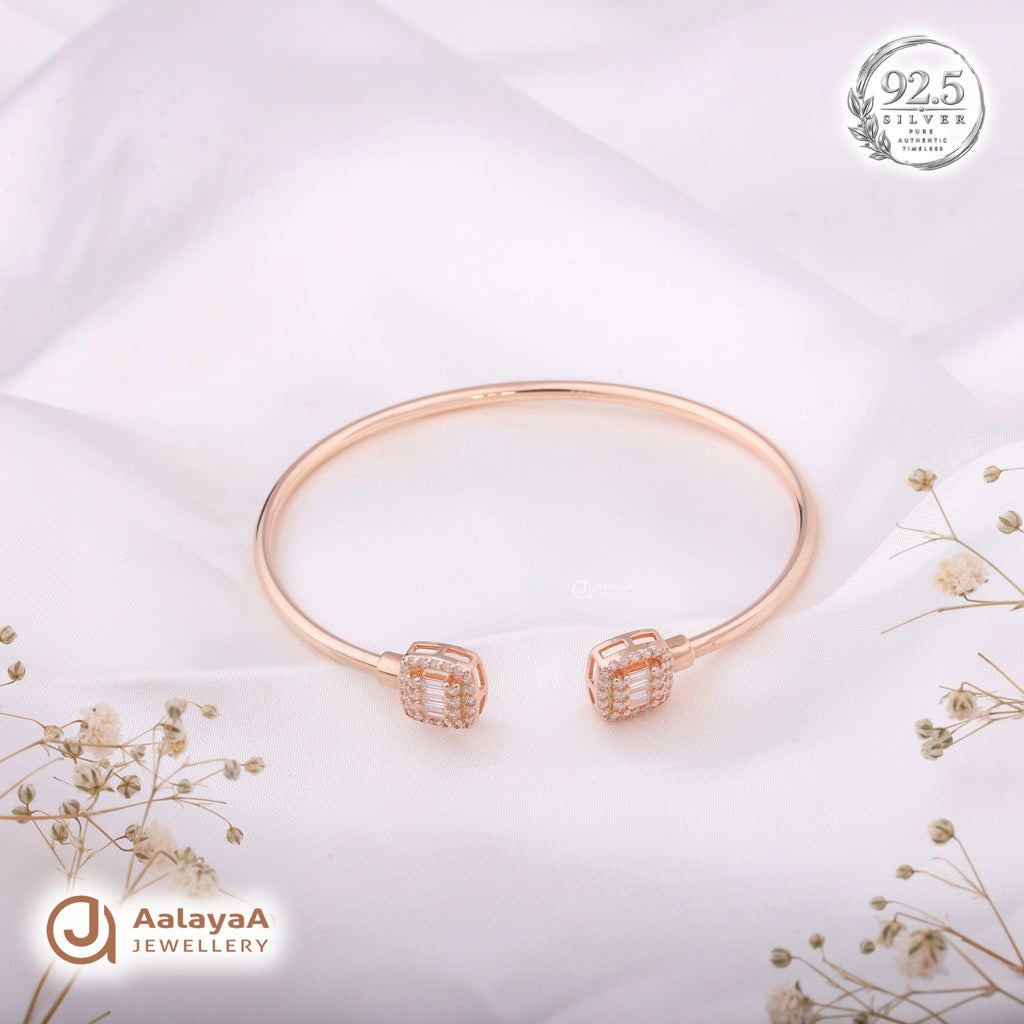 Silver Rosegold Emerald Cut Halo Kada