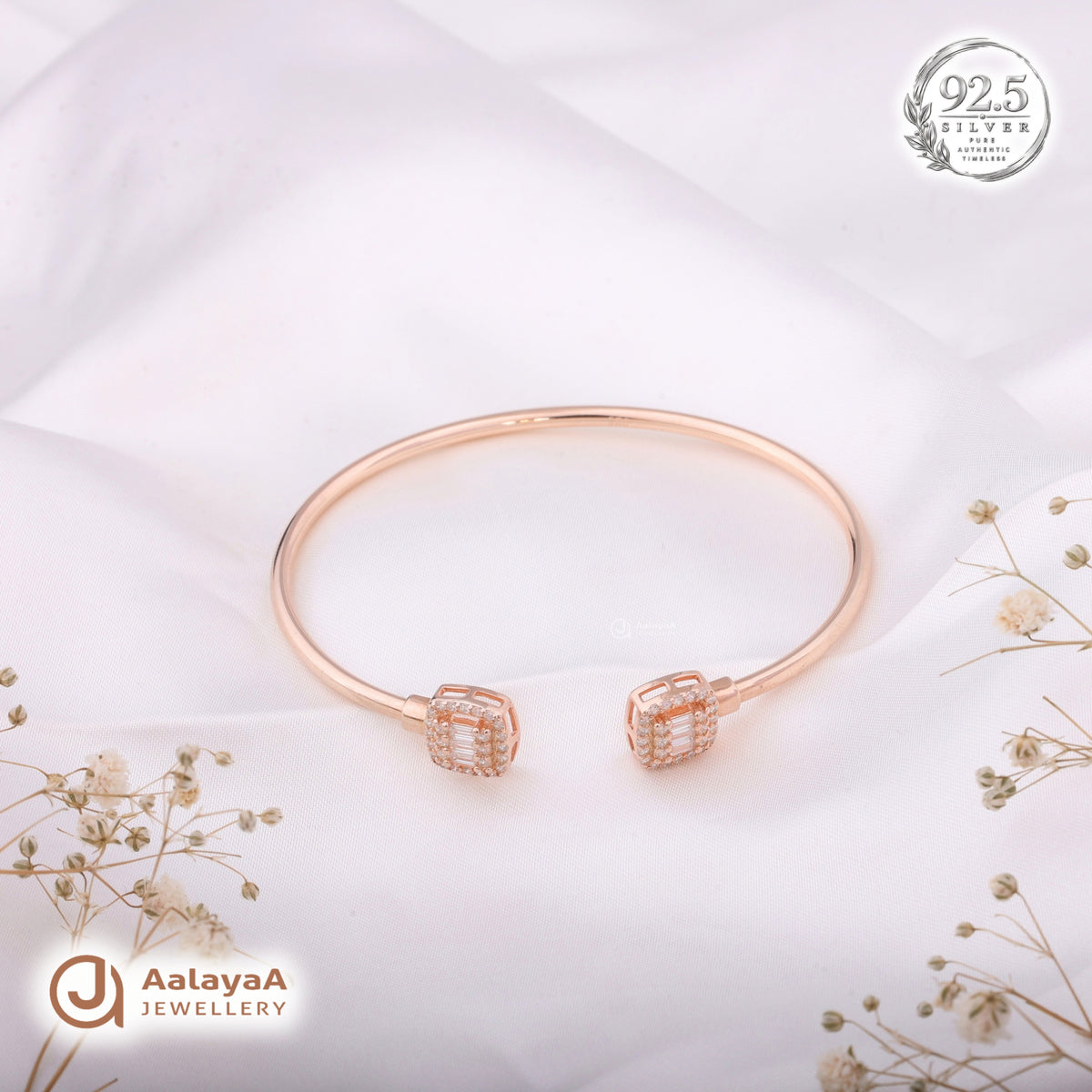 Silver Rosegold Emerald Cut Halo Kada