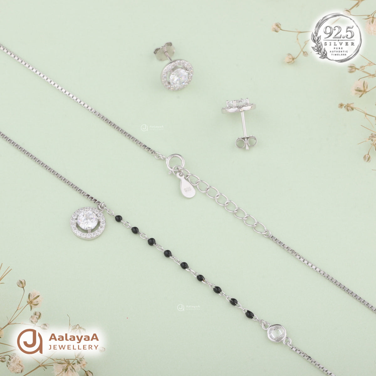 Silver Crystal Halo Necklace Set