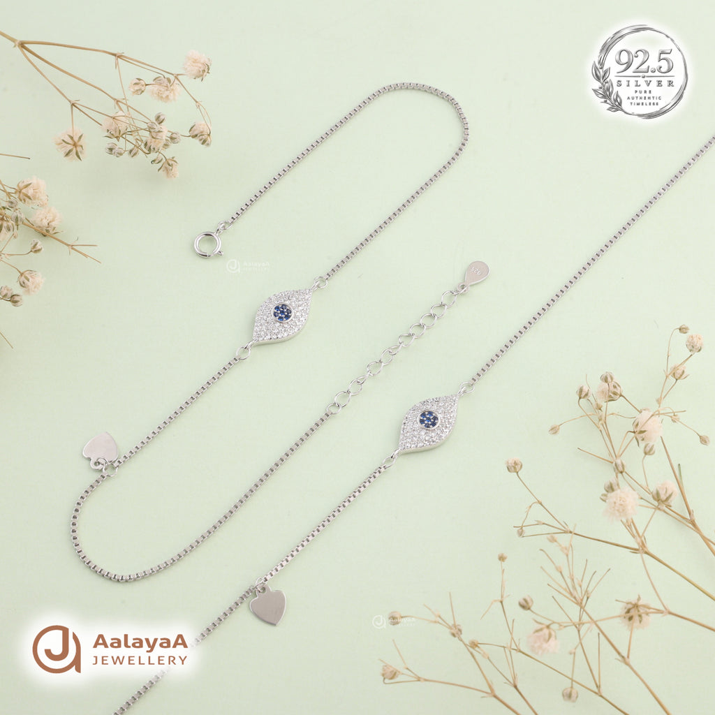 Silver Sapphire Evil Eye Anklet