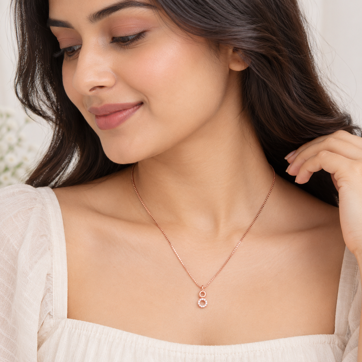 Silver RoseGold Double Halo Chain Pendant