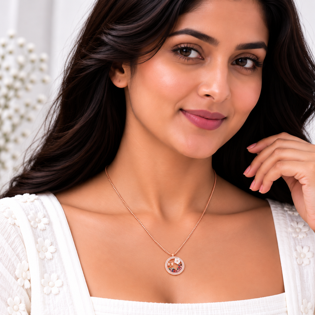 Silver Rosegold Bee Garden Chain Pendant