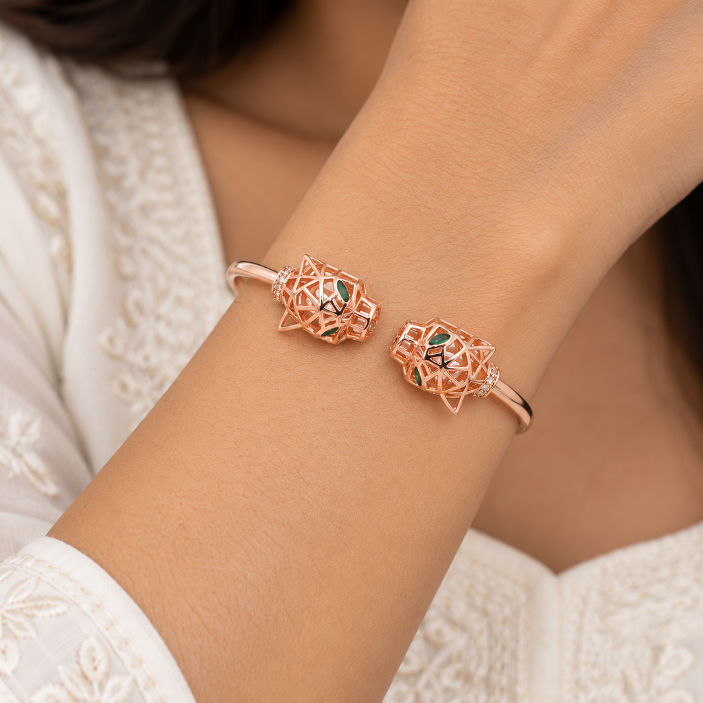 Silver Rosegold Geometric Panther Kada