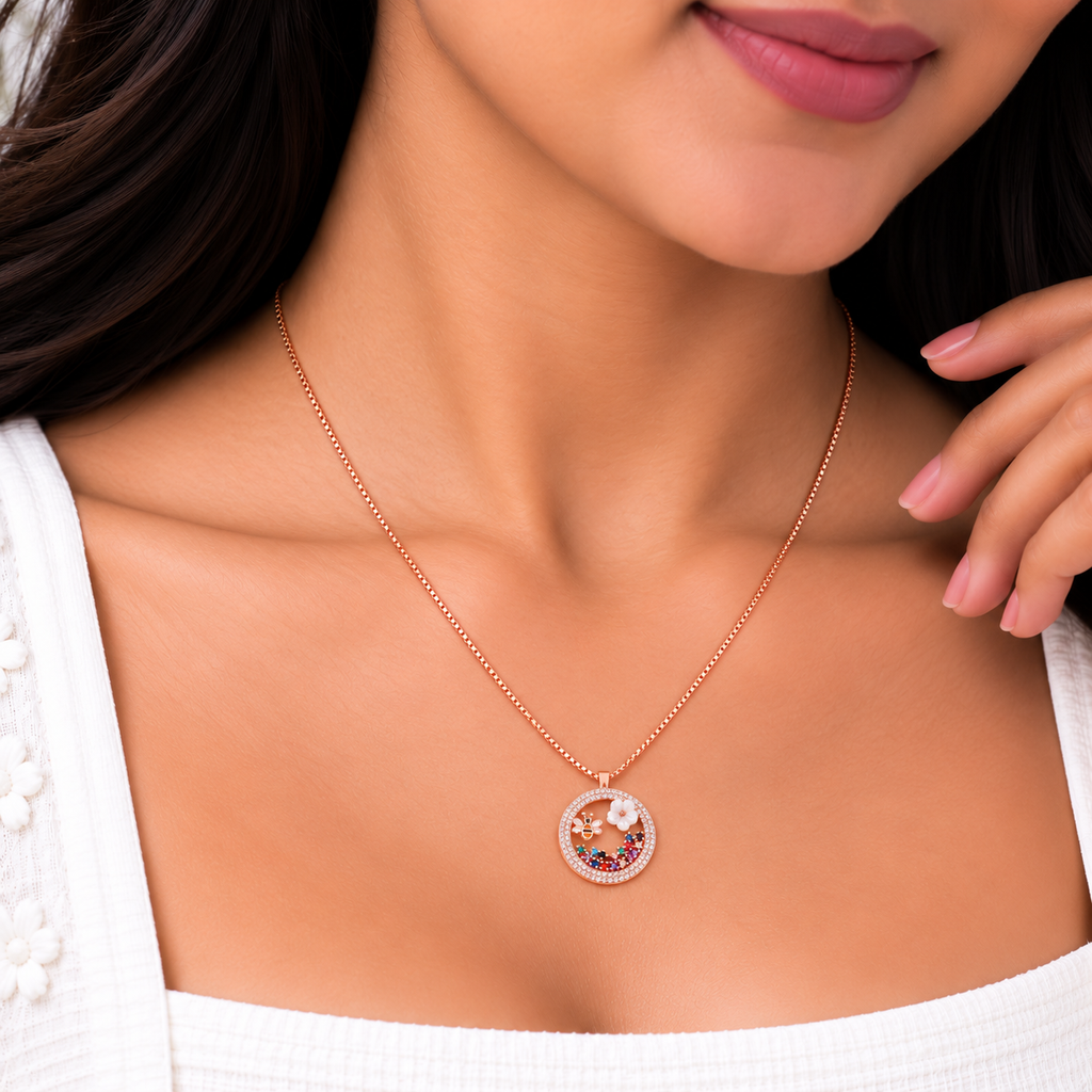Silver Rosegold Bee Garden Chain Pendant
