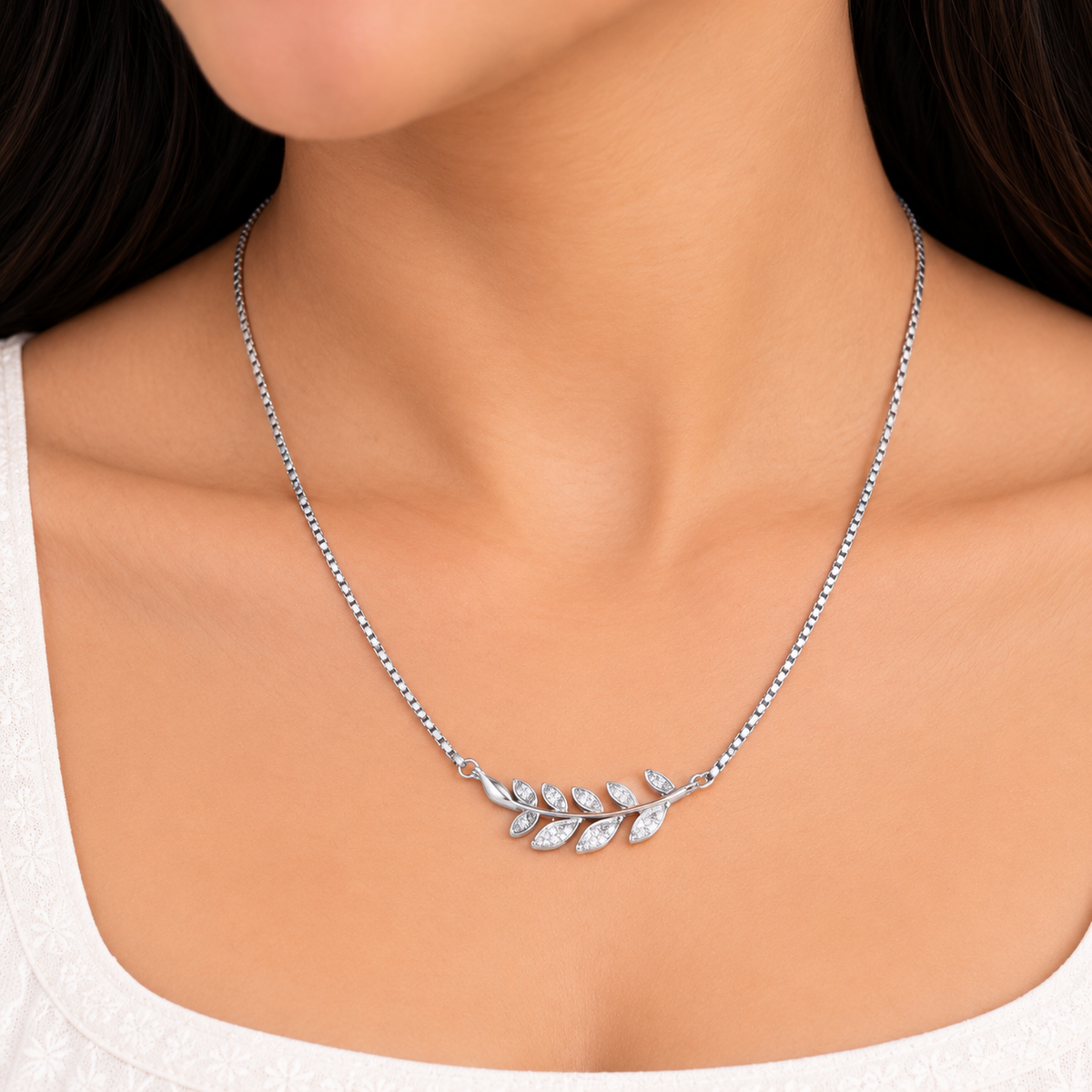Silver Olive Leaf Necklace Set
