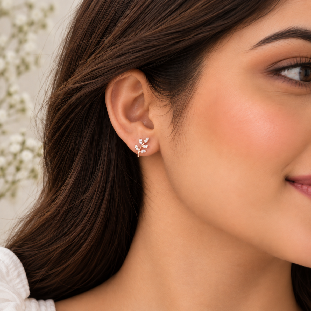 Silver RoseGold Elara Leaf Necklace Set