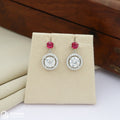 Round Pink White Stone Silver Drop Earrings