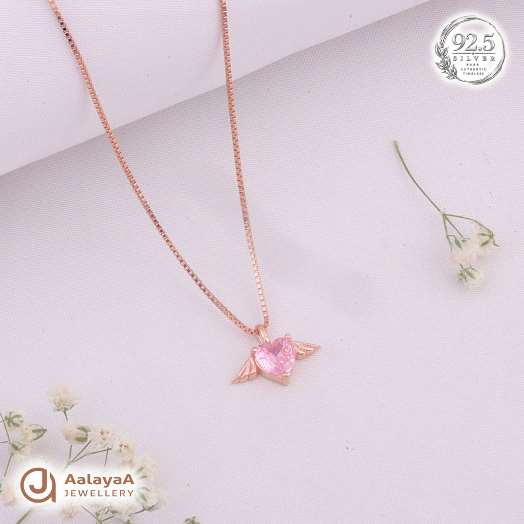 Silver RoseGold Angel Heart Chain Pendant