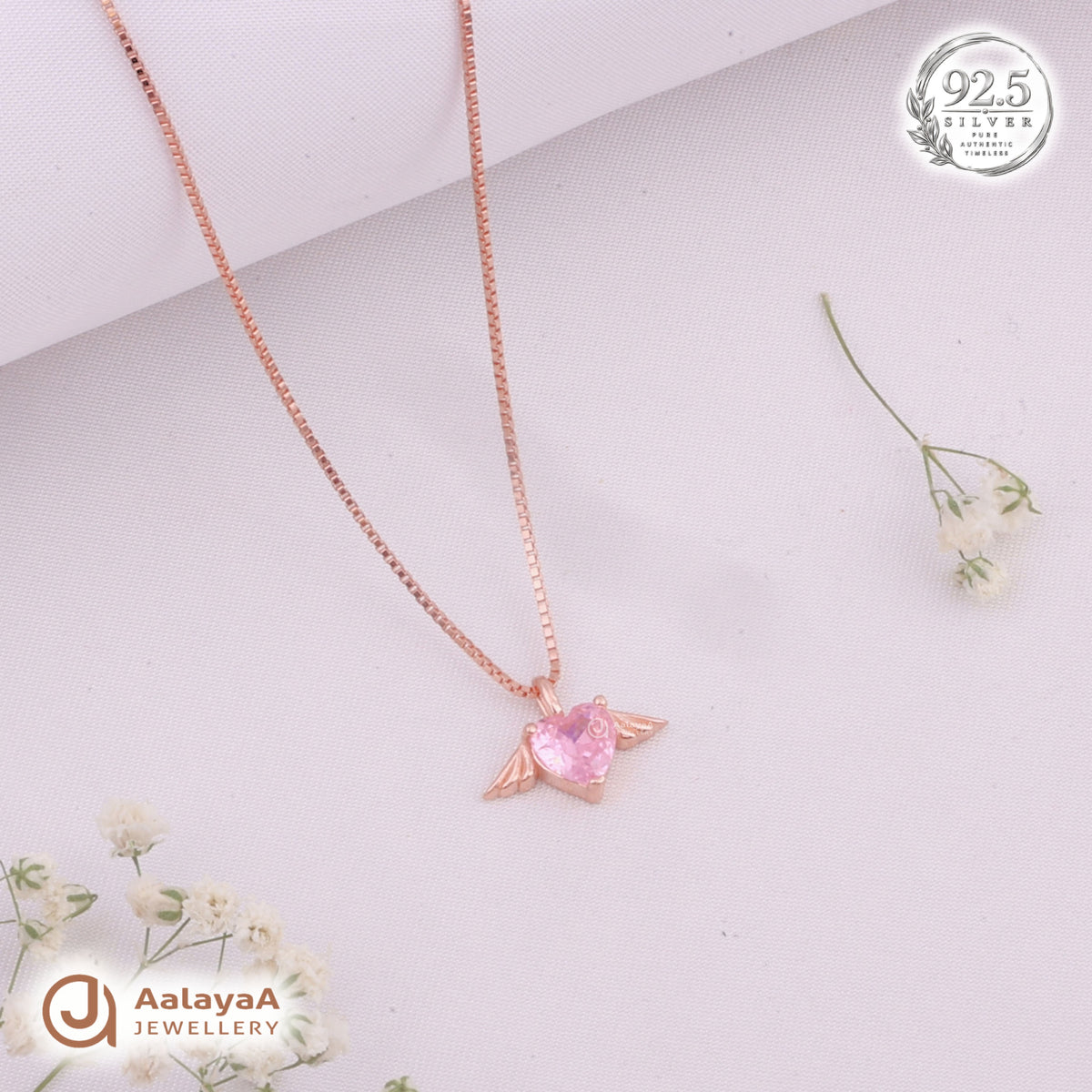 Silver RoseGold Angel Heart Chain Pendant