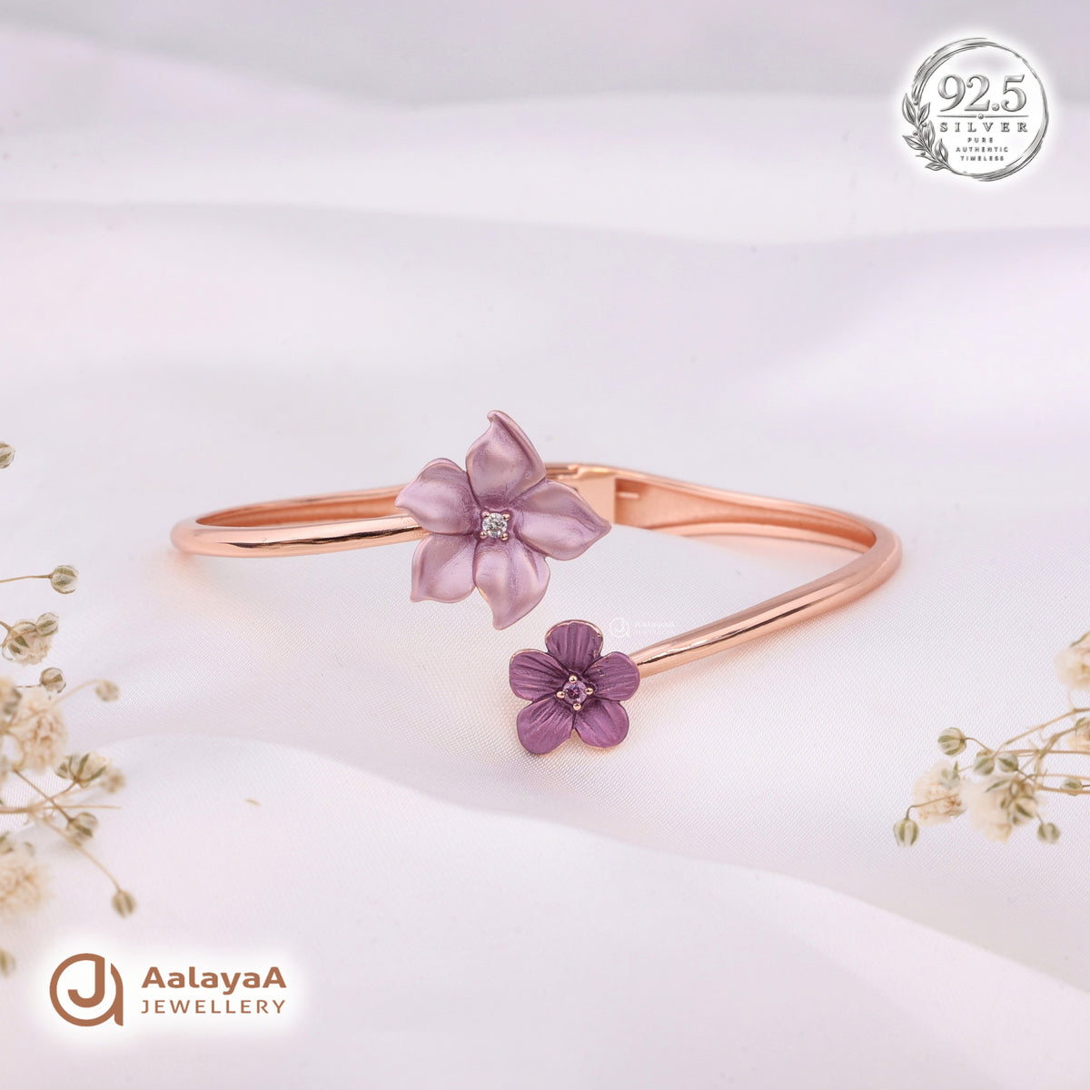 Silver Rosegold Purple Bloom Kada