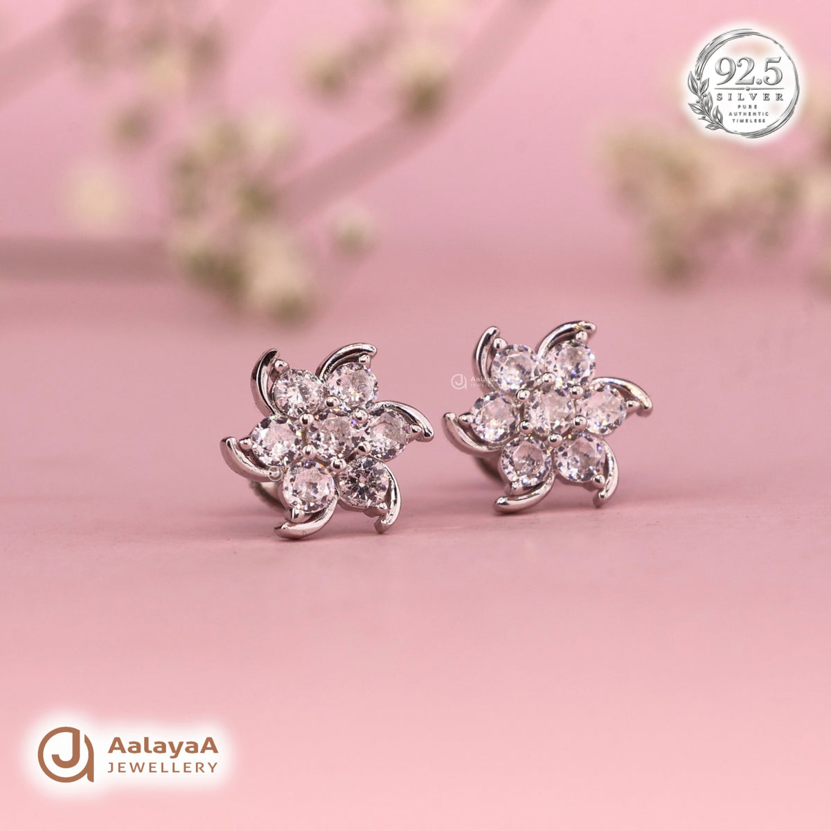 Silver Crystal Bloom Earring