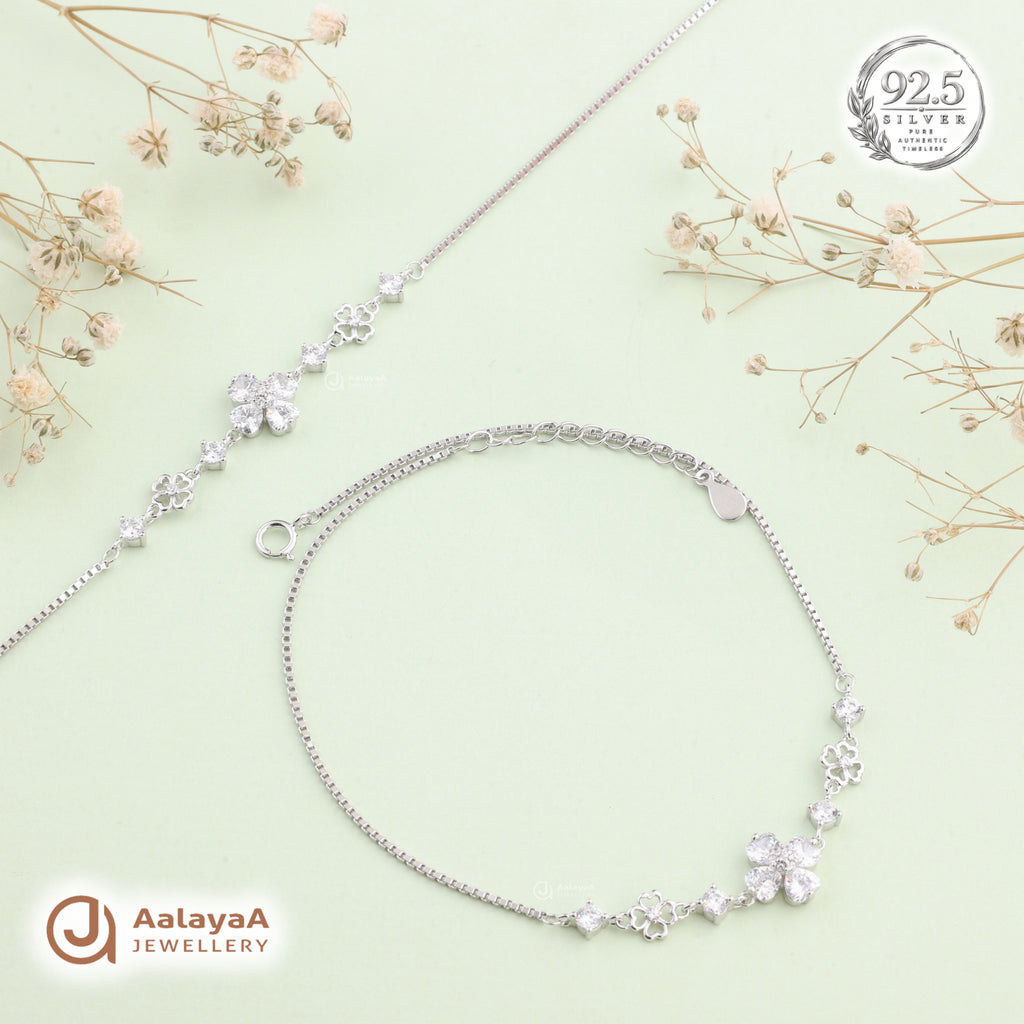 Silver Blossom Clover Anklet
