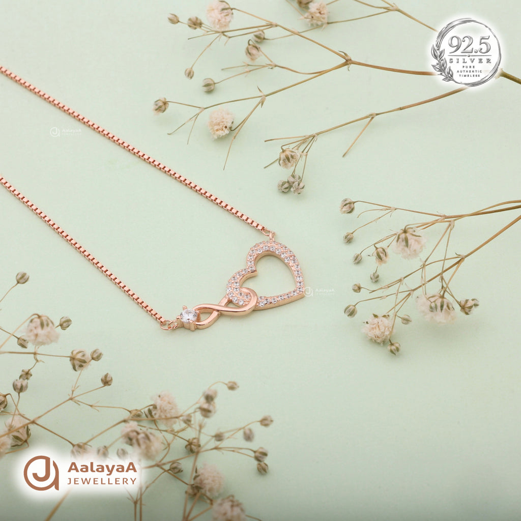 Silver Rosegold Linked Hearts Chain Pendant