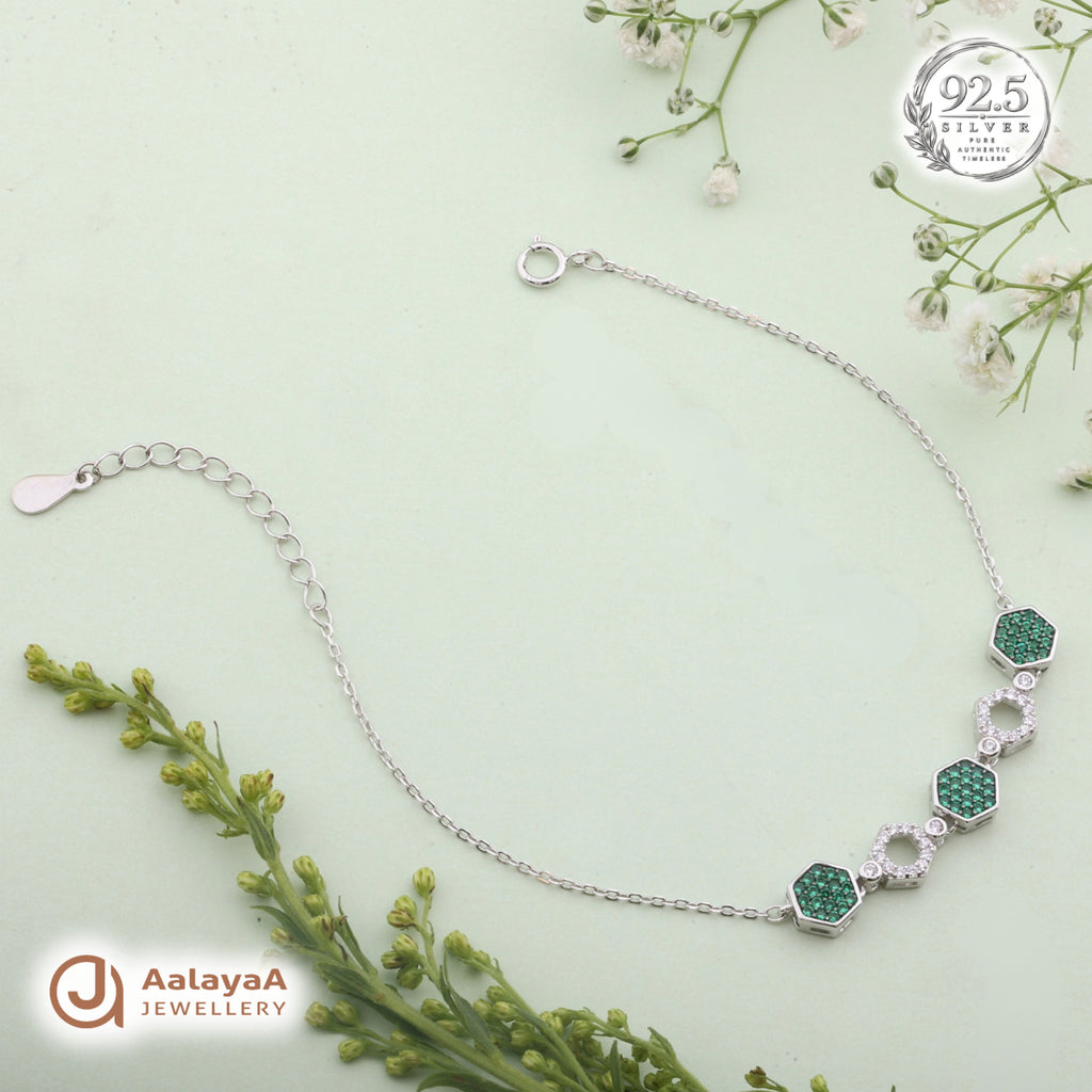 Silver Emerald Hexagon Bracelet