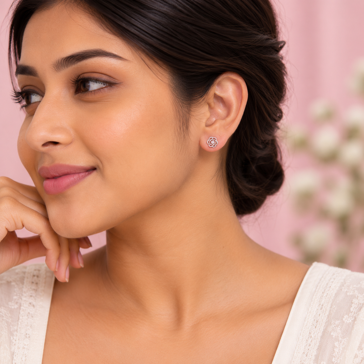 Silver Rose Bloom Earring