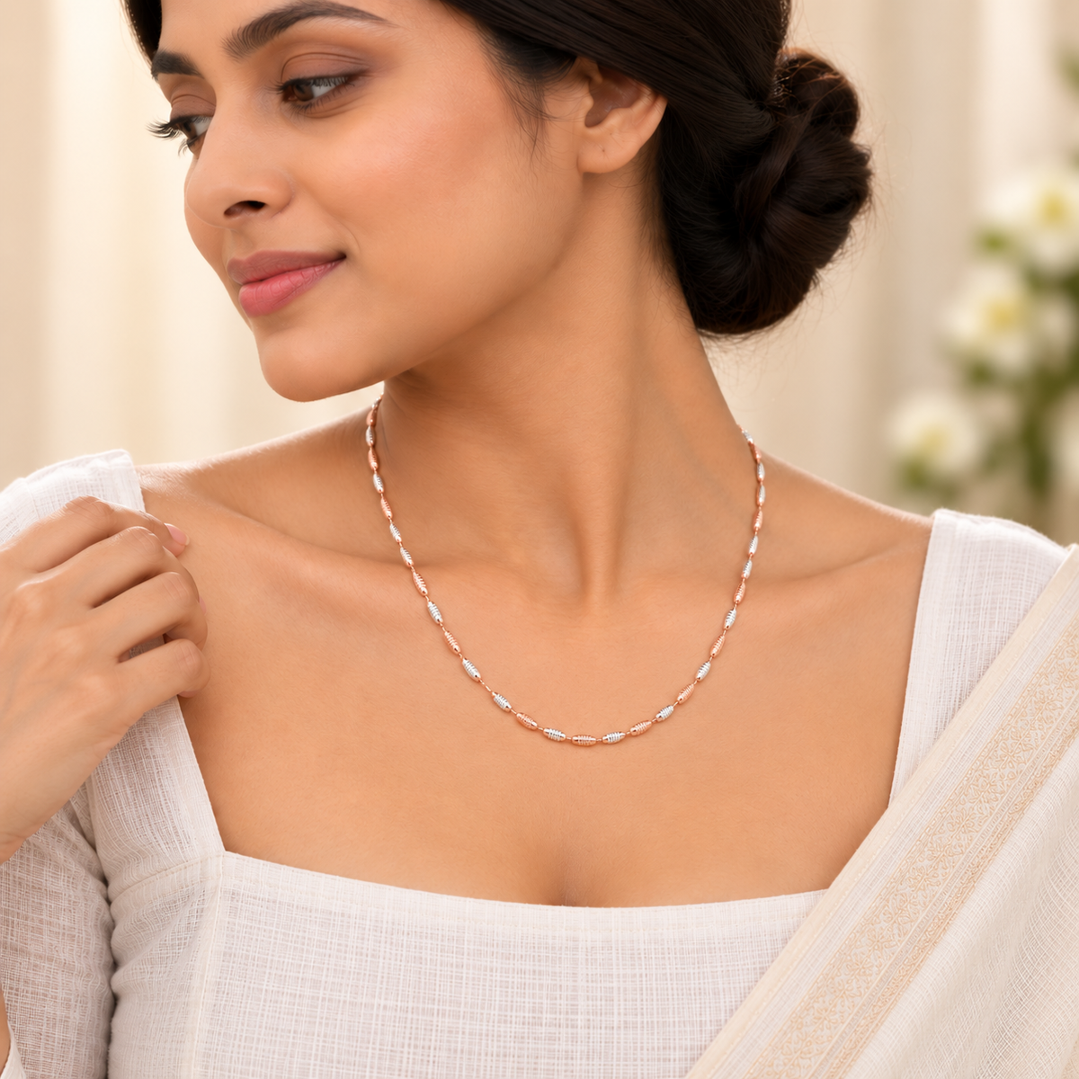 Silver Rosegold Dual Tone Ribbed Bead Chain