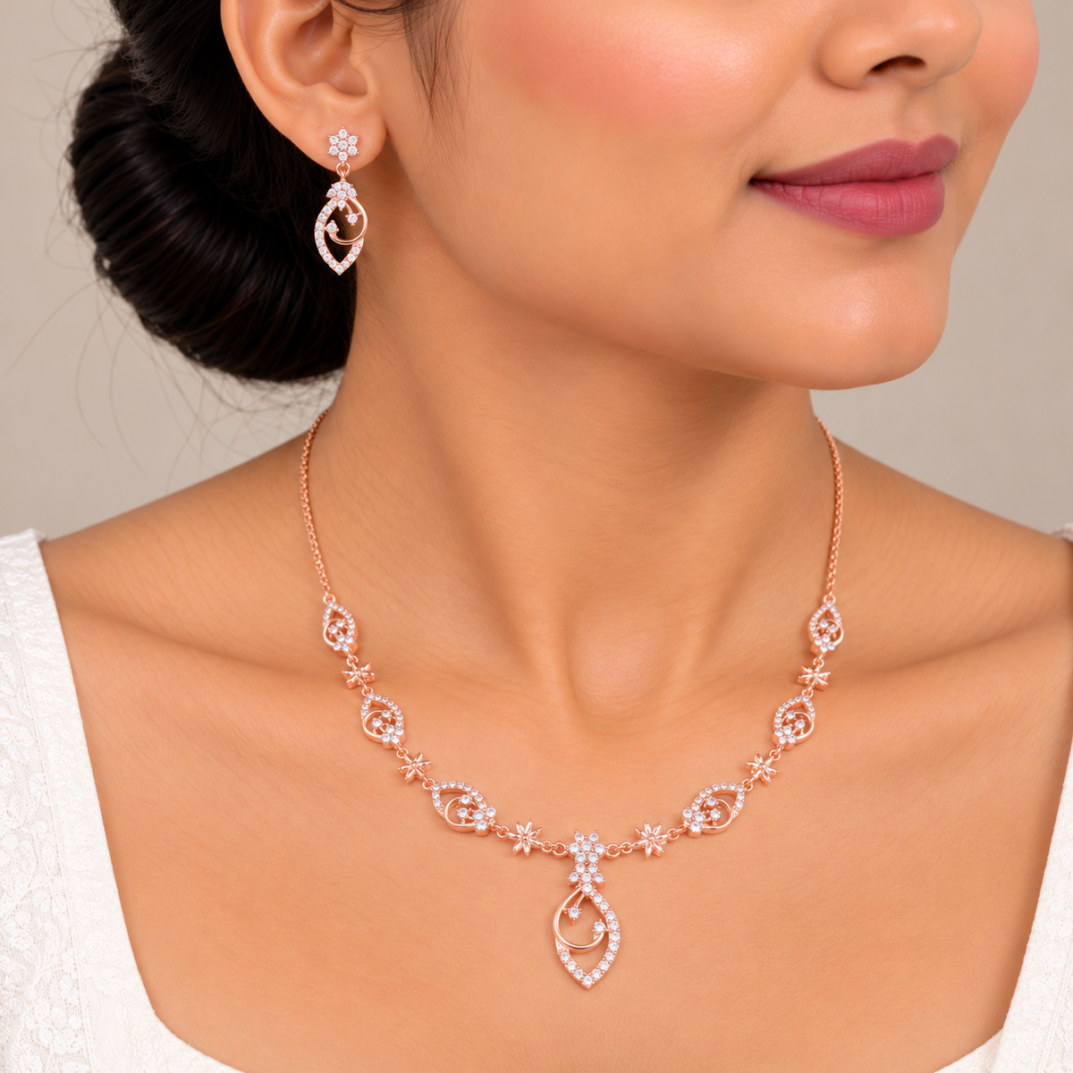 Silver Rose Gold Estella Twirl Necklace Set
