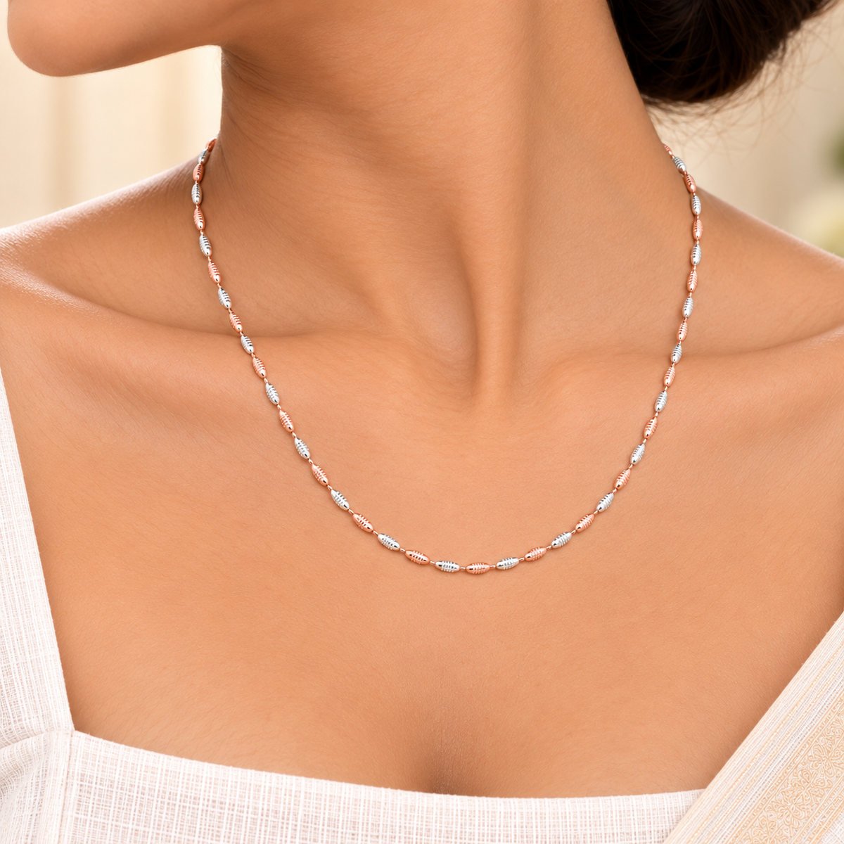 Silver Rosegold Dual Tone Ribbed Bead Chain