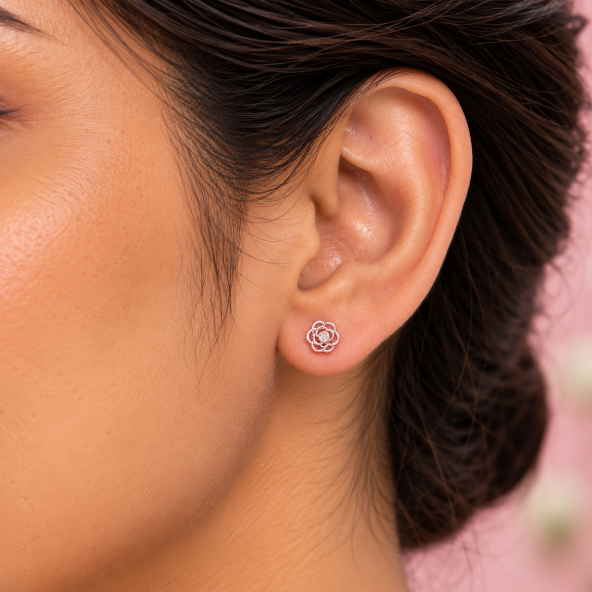 Silver Rose Bloom Earring