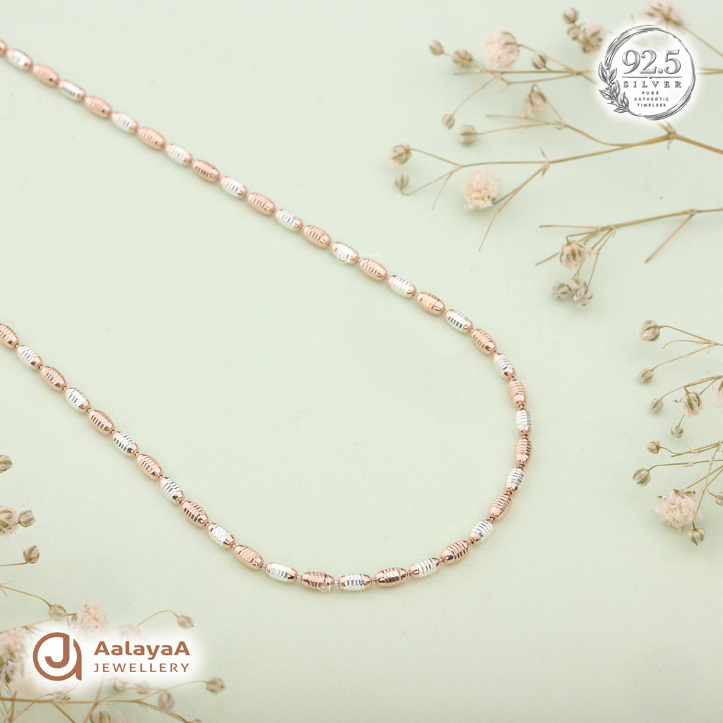 Silver Rosegold Dual Tone Ribbed Bead Chain