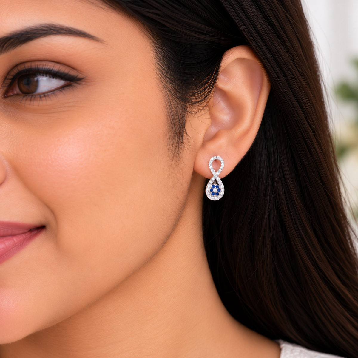 Silver Sapphire Infinity Necklace Set