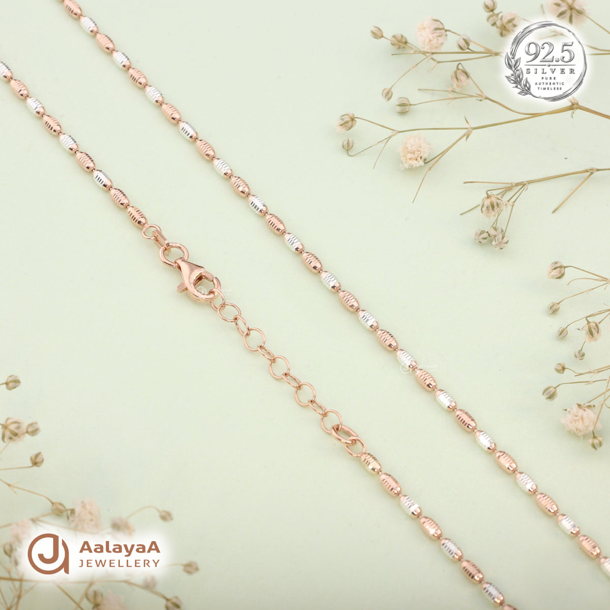 Silver Rosegold Dual Tone Ribbed Bead Chain