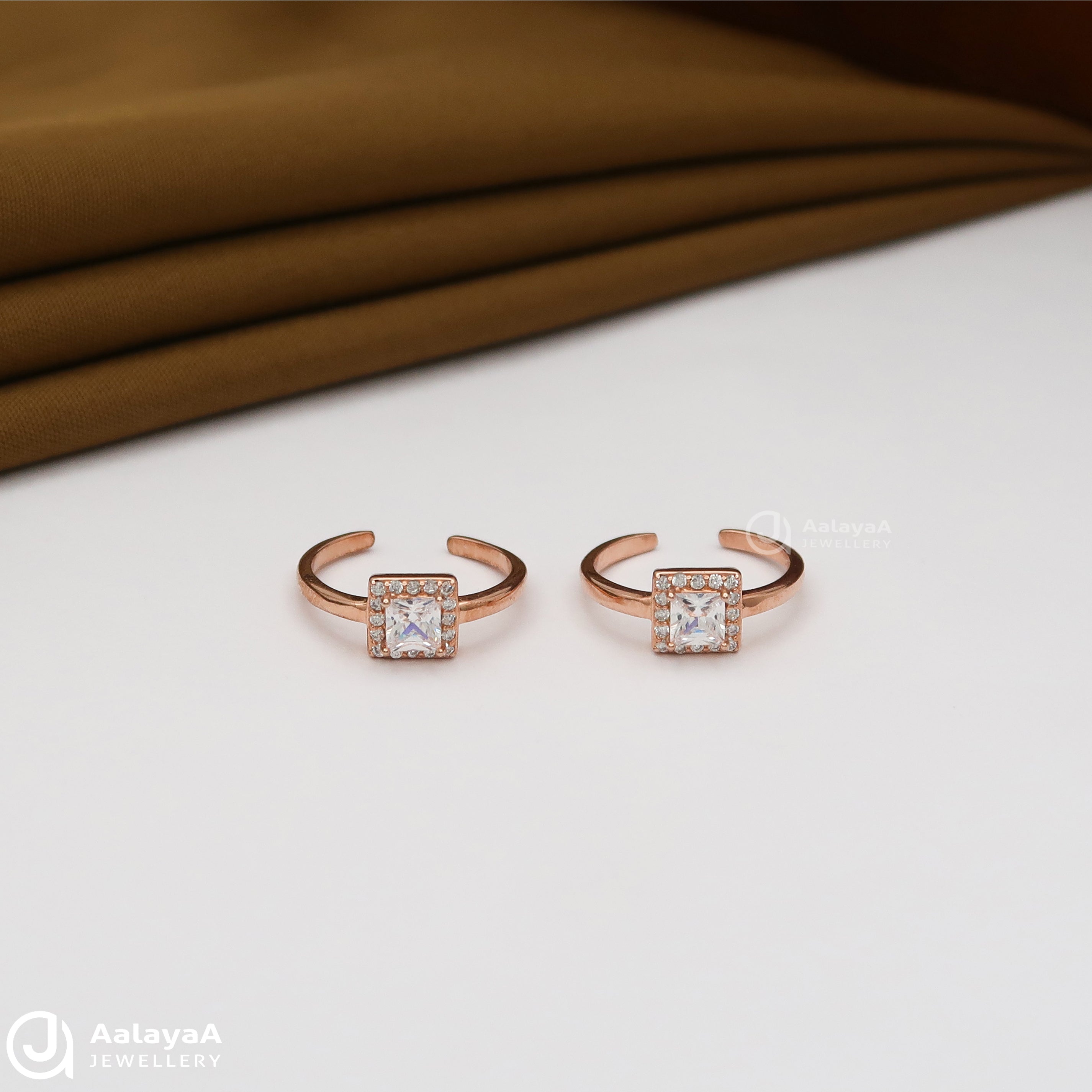 Silver Rose Gold Square Cut Toe Ring